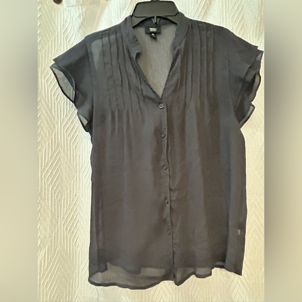 H&M Black Sheer Blouse with Button-Down Front